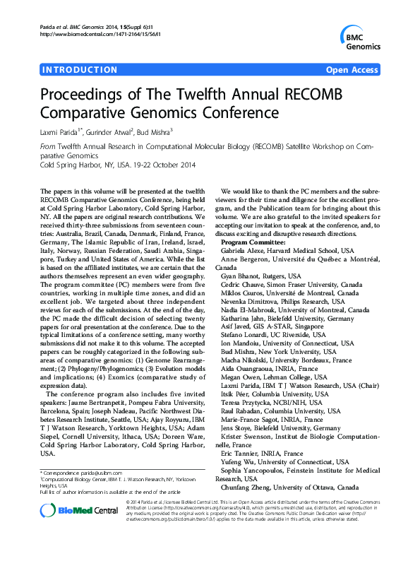 (PDF) Proceedings of The Twelfth Annual RECOMB Comparative Genomics ...