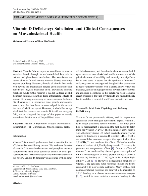 (PDF) Vitamin D Deficiency Subclinical and Clinical Consequences on Musculoskeletal Health