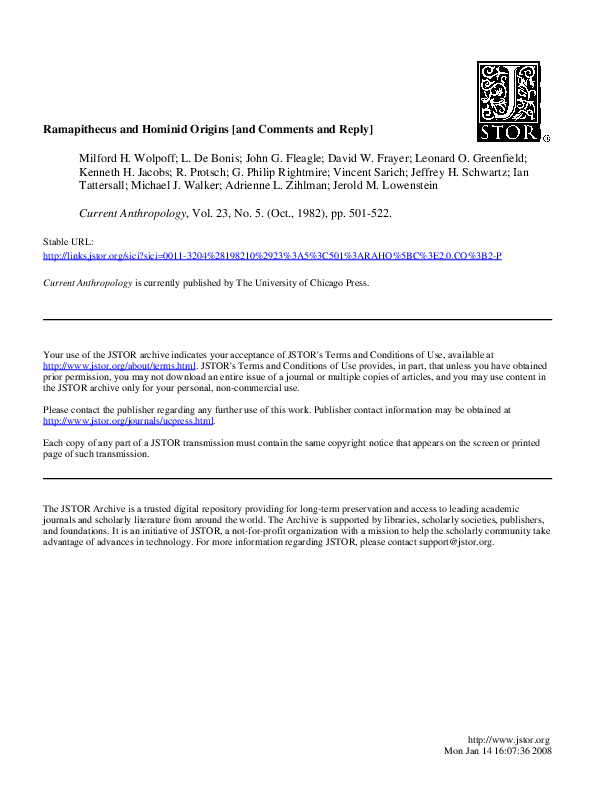 (PDF) Ramapithecus and Hominid Origins