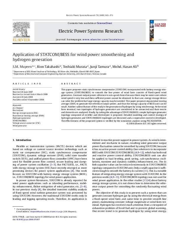 (PDF) Application of STATCOM/BESS for wind power smoothening and ...