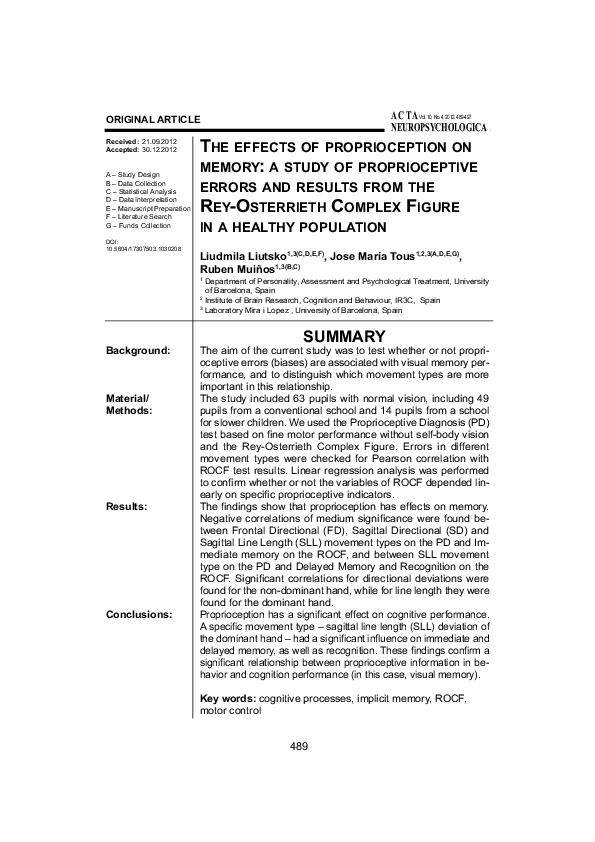 (PDF) The effects of proprioception on memory: a study of ...