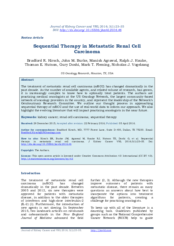 (PDF) Sequential Therapy in Metastatic Renal Cell Carcinoma