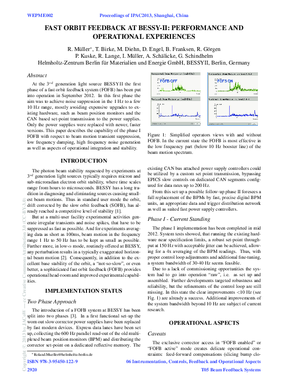 (PDF) Fast Orbit Feedback at Bessy-II: Performance and Operational ...
