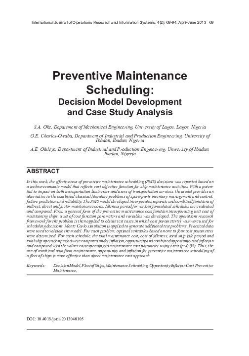 (PDF) Preventive Maintenance Scheduling