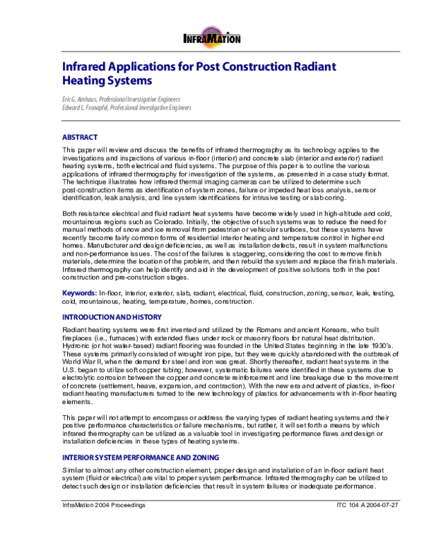 (PDF) Infrared Applications for Post Construction Radiant Heating Systems