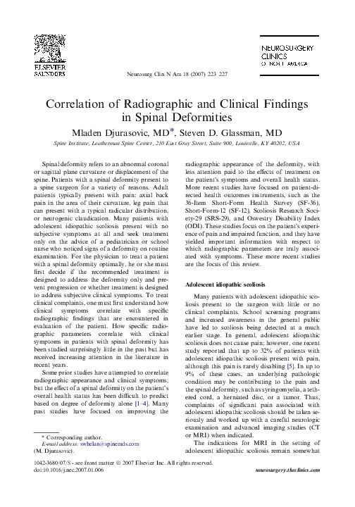 (PDF) Correlation of radiographic and clinical findings in spinal