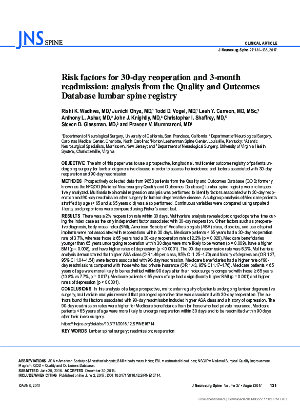 (PDF) Risk factors for 30-day reoperation and 3-month readmission ...