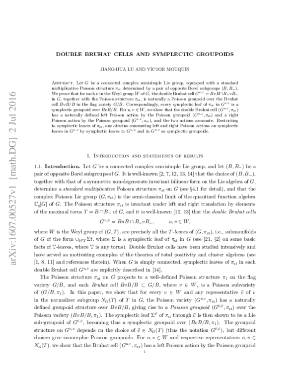 (PDF) Double Bruhat Cells and Symplectic Groupoids