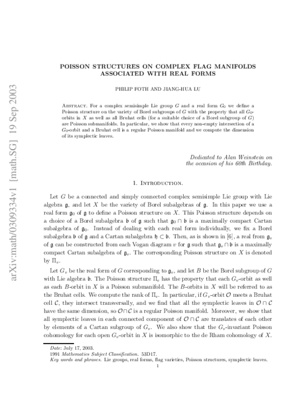 (PDF) Poisson structures on complex flag manifolds associated with real ...