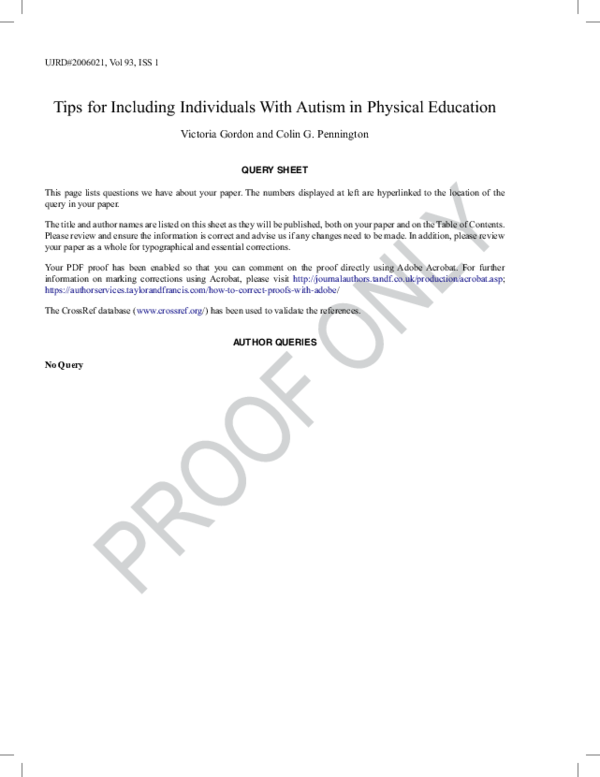 (PDF) Tips for Including Individuals With Autism in Physical Education