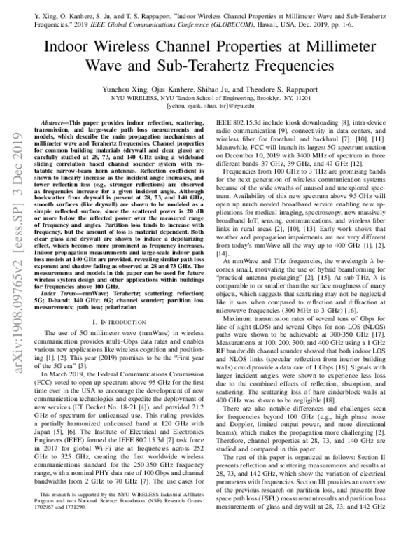(PDF) Indoor Wireless Channel Properties at Millimeter Wave and Sub ...