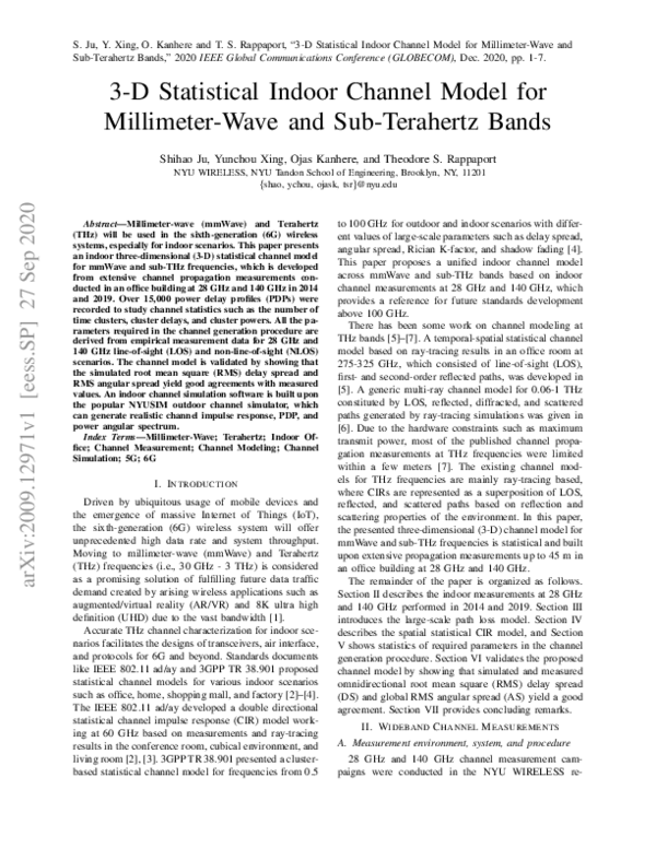 (PDF) 3-D Statistical Indoor Channel Model for Millimeter-Wave and Sub ...