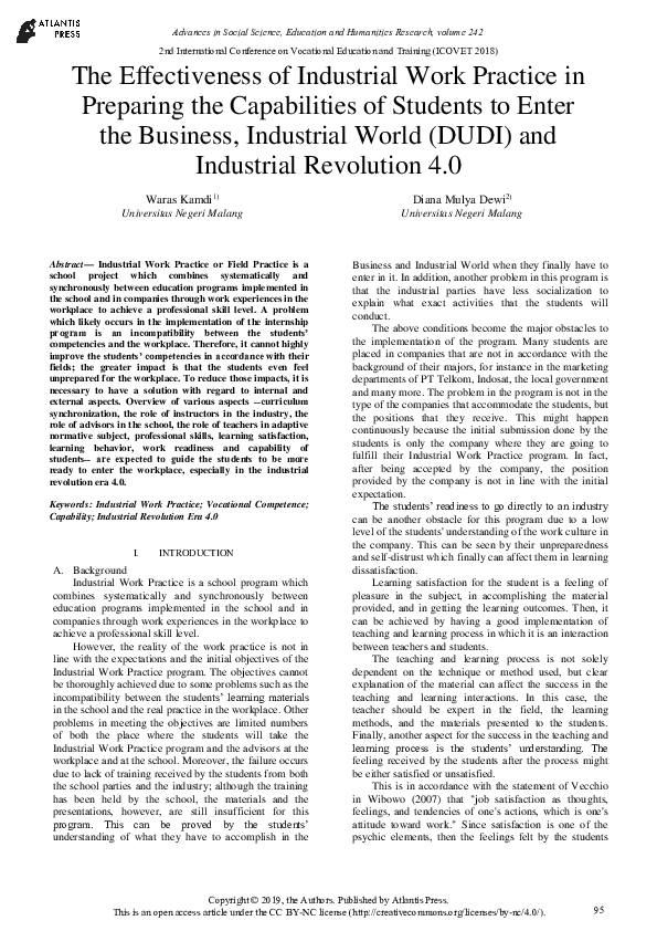 Pdf The Effectiveness Of Industrial Work Practice In Preparing The