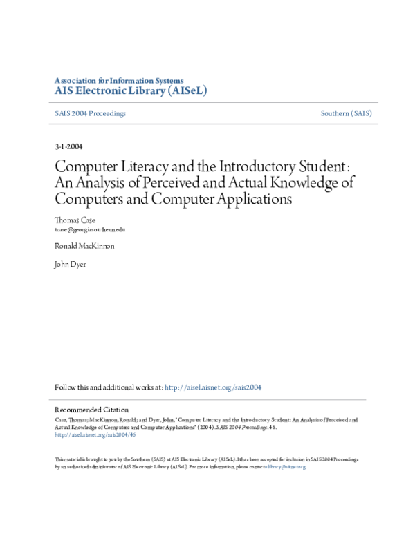 (PDF) Computer Literacy and the Introductory Student: An Analysis of ...