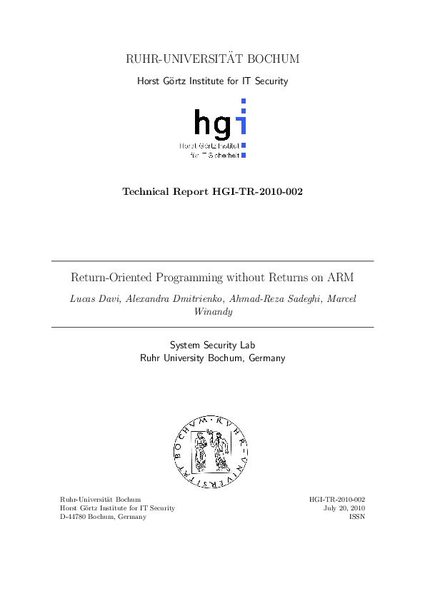 (PDF) Return-oriented programming without returns on ARM