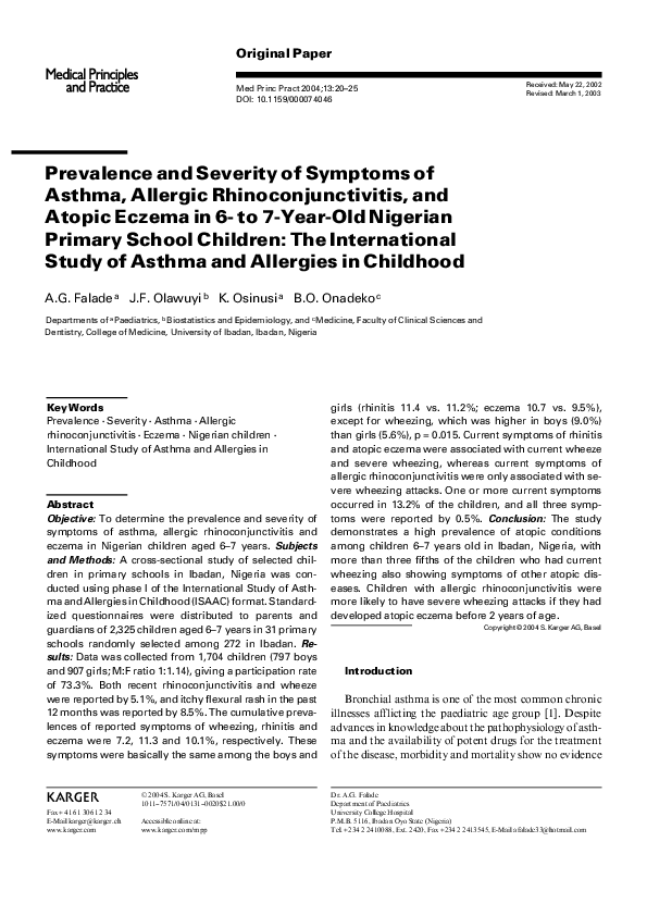 (PDF) Prevalence and Severity of Symptoms of Asthma, Allergic ...