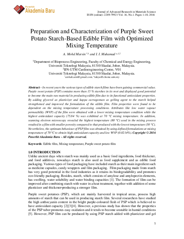 (PDF) Preparation and characterization of purple sweet potato starch ...
