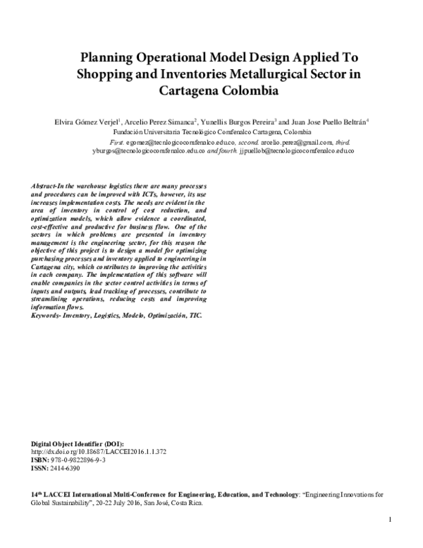 Diseño del modelo de planeación de operaciones de compras e inventarios aplicado al sector metalmecánico de la ciudad de Cartagena