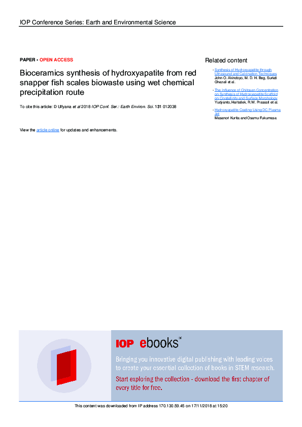 (PDF) Bioceramics synthesis of hydroxyapatite from red snapper fish ...