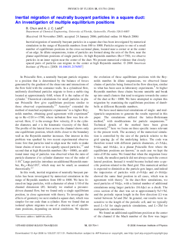 (PDF) Inertial migration of neutrally buoyant particles in Poiseuille ...
