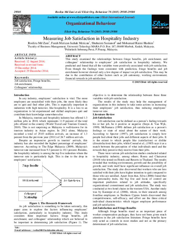 (PDF) Measuring Job Satisfaction in Hospitality Industry