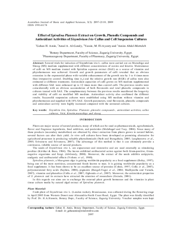 (PDF) Effect of Spirulina Platensis Extract on Growth, Phenolic ...