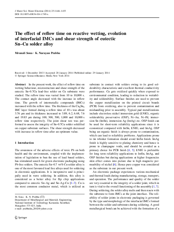 (PDF) The effect of reflow time on reactive wetting, evolution of ...