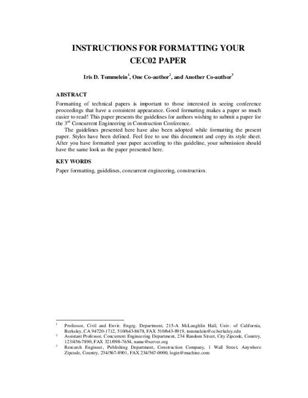 (PDF) Instructions for Formatting Your CEC02 Paper