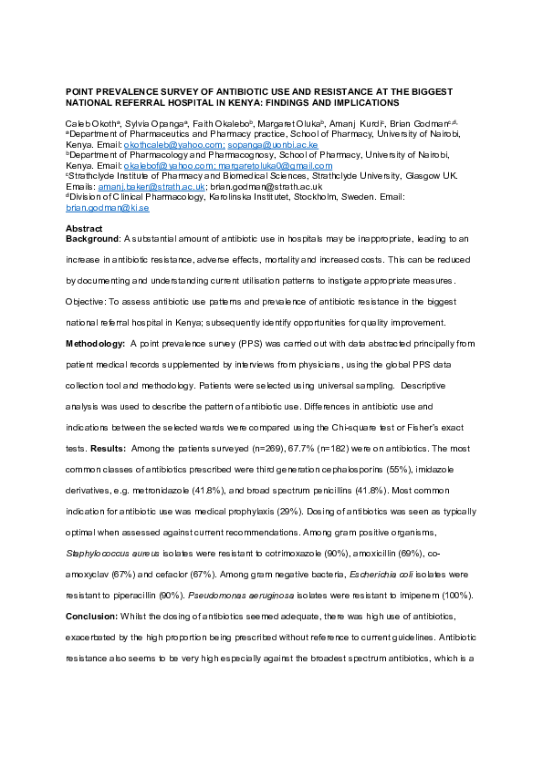 (PDF) Point prevalence survey of antibiotic use and resistance at the ...