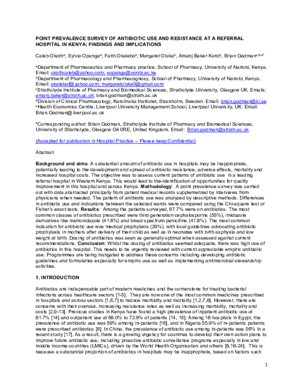 (PDF) Point prevalence survey of antibiotic use and resistance at a ...