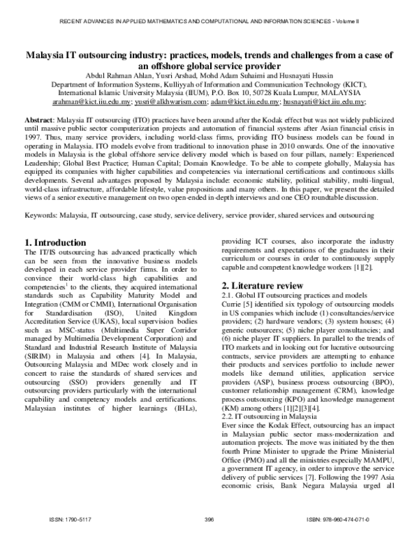 (PDF) Malaysia IT outsourcing industry: practices, models, trends and ...
