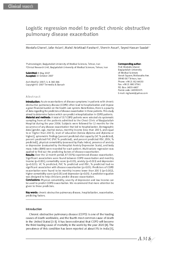 (PDF) Logistic regression model to predict chronic obstructive ...