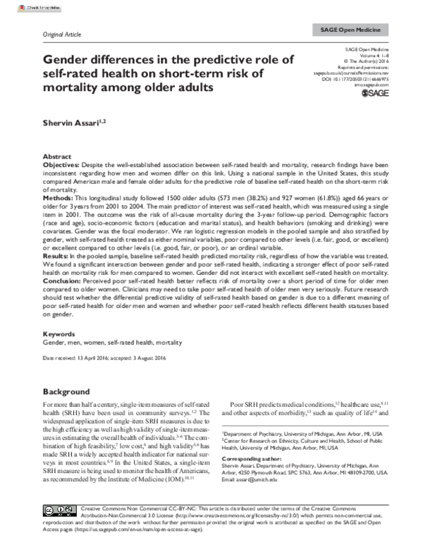 (PDF) Gender differences in the predictive role of self-rated health on ...
