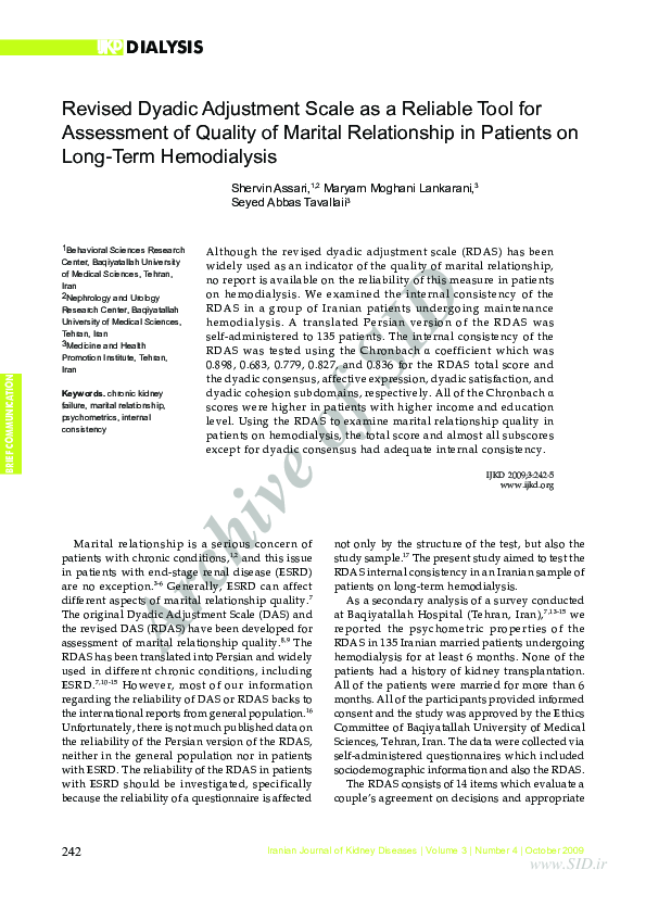 (PDF) Revised dyadic adjustment scale as a reliable tool for assessment ...