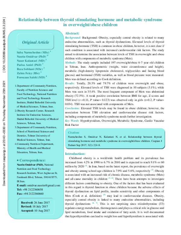 (PDF) Relationship between thyroid stimulating hormone and metabolic ...