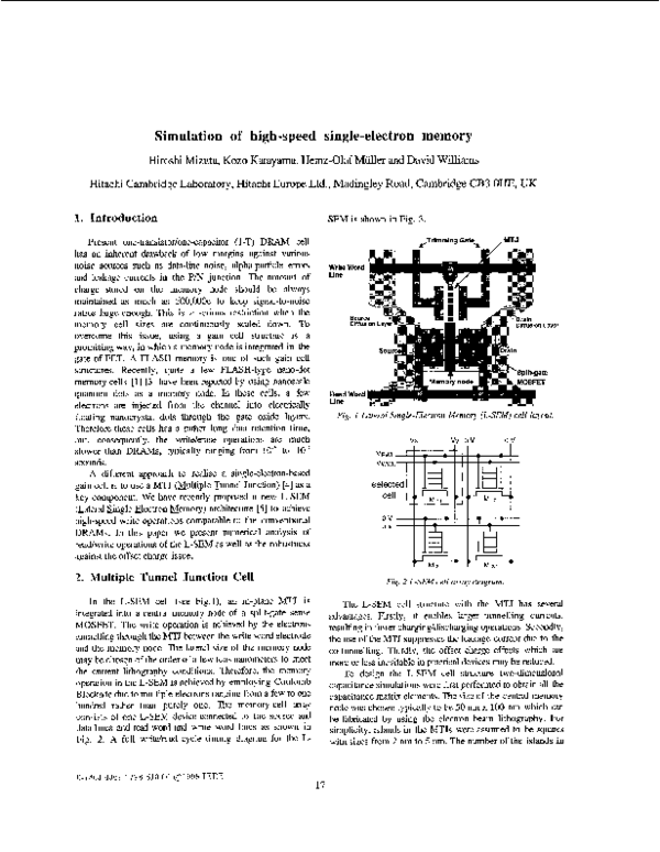 (PDF) Simulation of high-speed single-electron memory