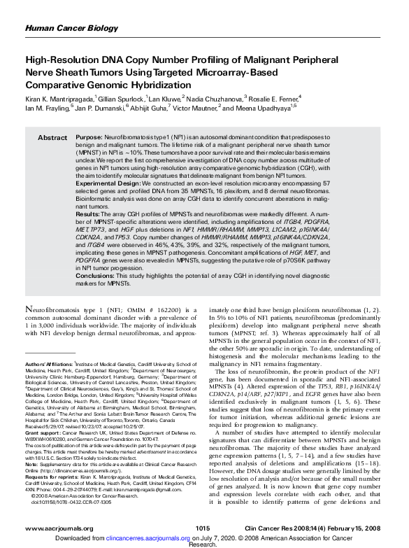 (PDF) High-resolution DNA copy number profiling of malignant peripheral ...