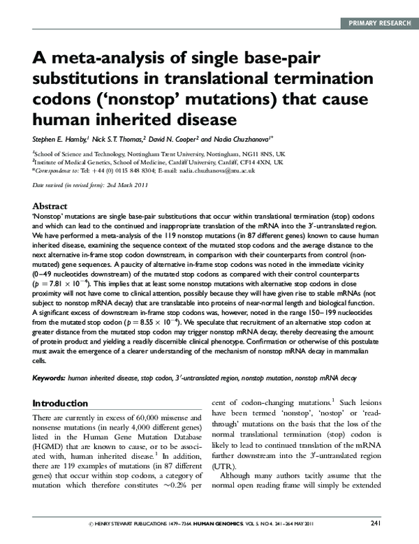 (PDF) A meta-analysis of single base-pair substitutions in ...