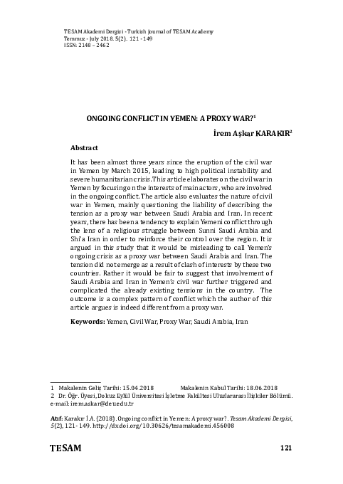 ONGOING CONFLICT IN YEMEN: A PROXY WAR?