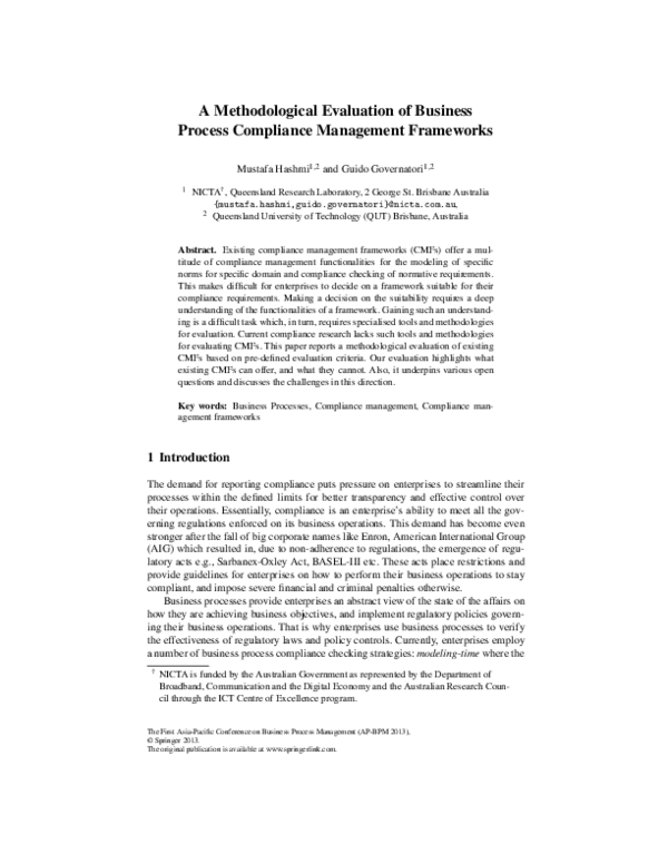 (PDF) A Methodological Evaluation of Business Process Compliance ...