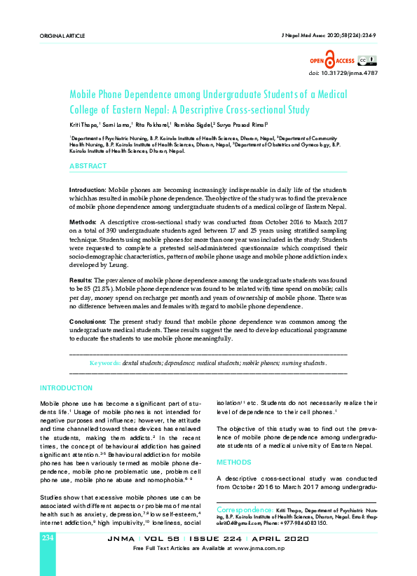 (PDF) Mobile Phone Dependence among Undergraduate Students of a Medical ...
