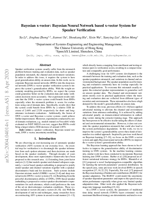 (PDF) Bayesian x-vector: Bayesian Neural Network based x-vector System ...
