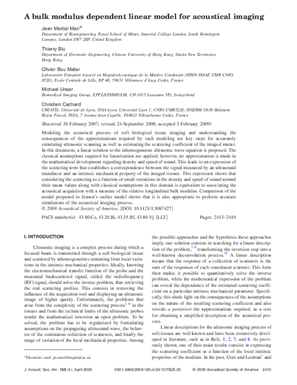 (PDF) A bulk modulus dependent linear model for acoustical imaging