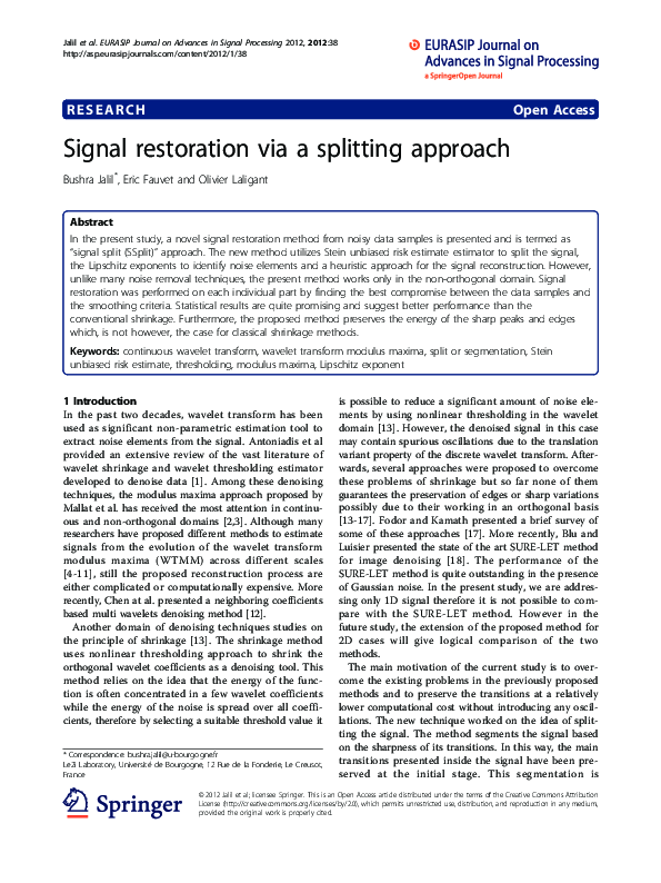 (PDF) Signal restoration via a splitting approach