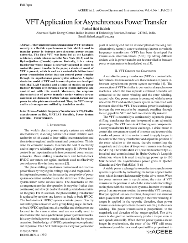 (PDF) VFT Application for Asynchronous Power Transfer