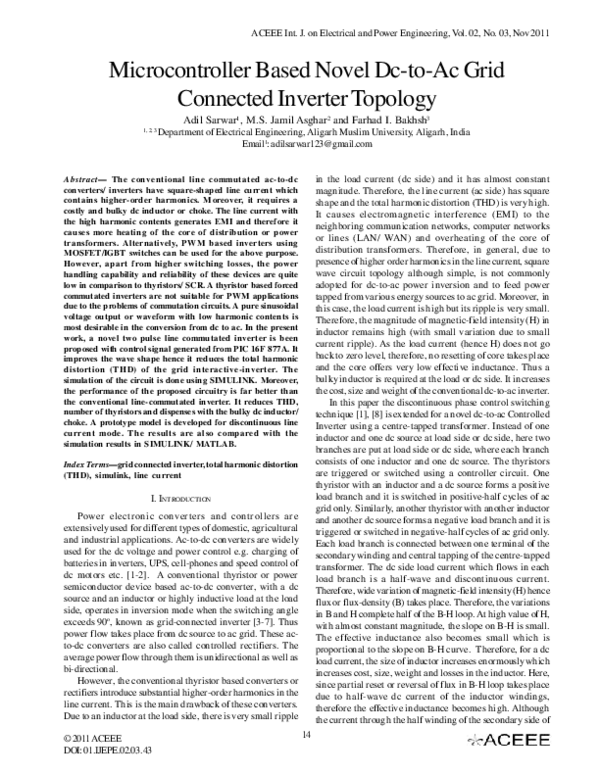 (PDF) Microcontroller Based Novel Dc-to-Ac Grid Connected Inverter Topology