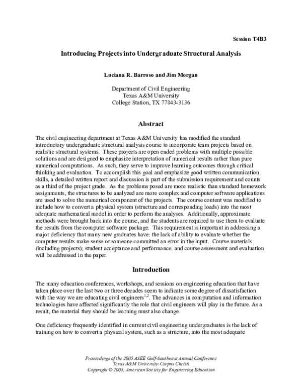 (PDF) Introducing Projects into Undergraduate Structural Analysis