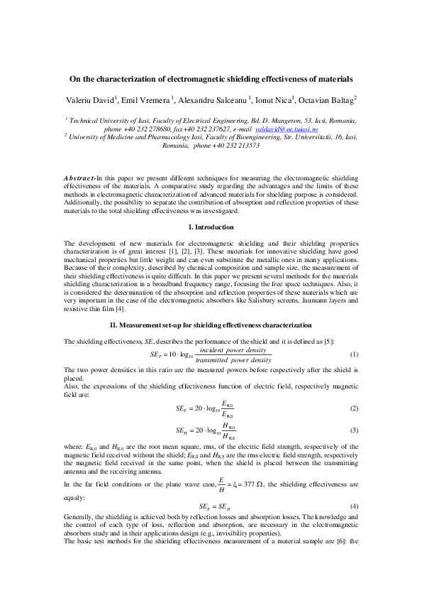 (PDF) On the characterization of electromagnetic shielding ...