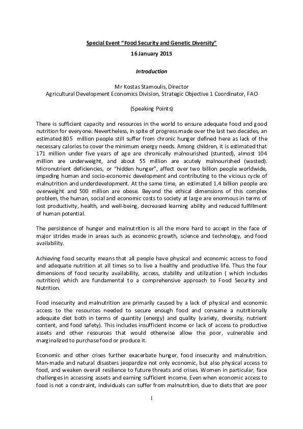 (PDF) Addressing the root causes of hunger, food insecurity and ...