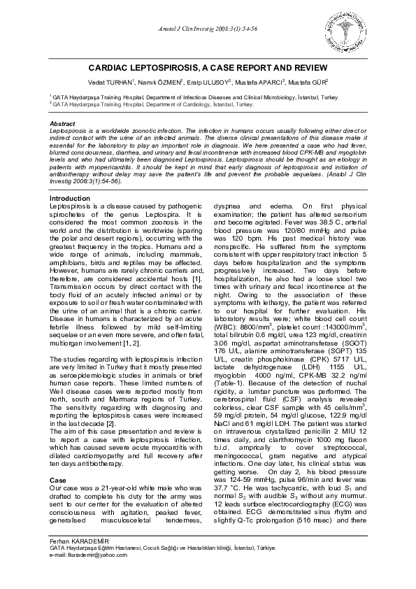 (PDF) Cardiac Leptospirosis, a Case Report and Review mert berke gür